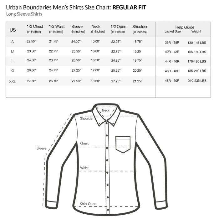 Us men's dress shirt size chart