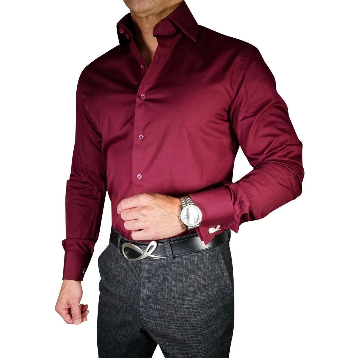 Maroon and white mens dress shirt